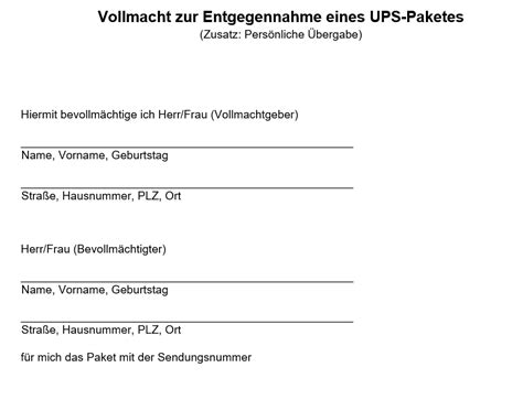 ups vollmacht abholung